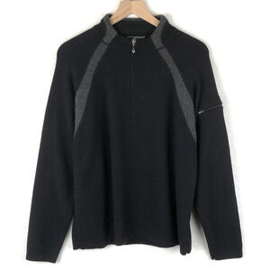 MEISTER 100% Merino Wool 1/4 Zip Sweater Men's Sz L Black Gray Ski Pullover
